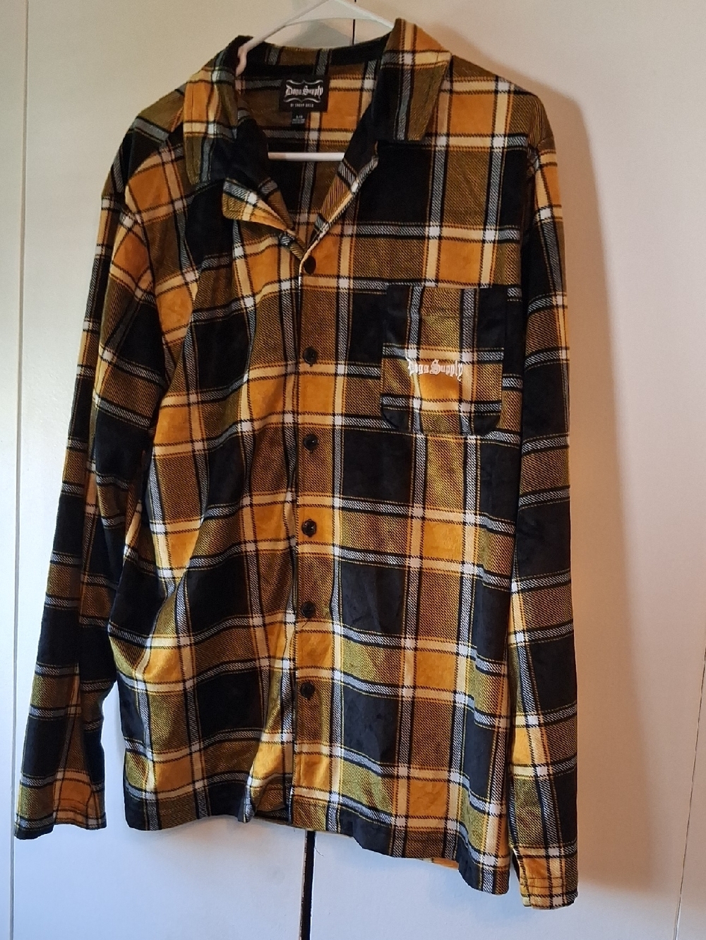 Dogg Skull Yellow & Black Plaid Long-Sleeve Button Shirt